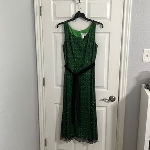 Vintage Coldwater Creek Emerald Dress with Black Overlay
